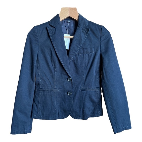 NWT Banana Republic Women’s Navy Blue Twill Canvas Blazer Jacket, Size 0 - Picture 1 of 13